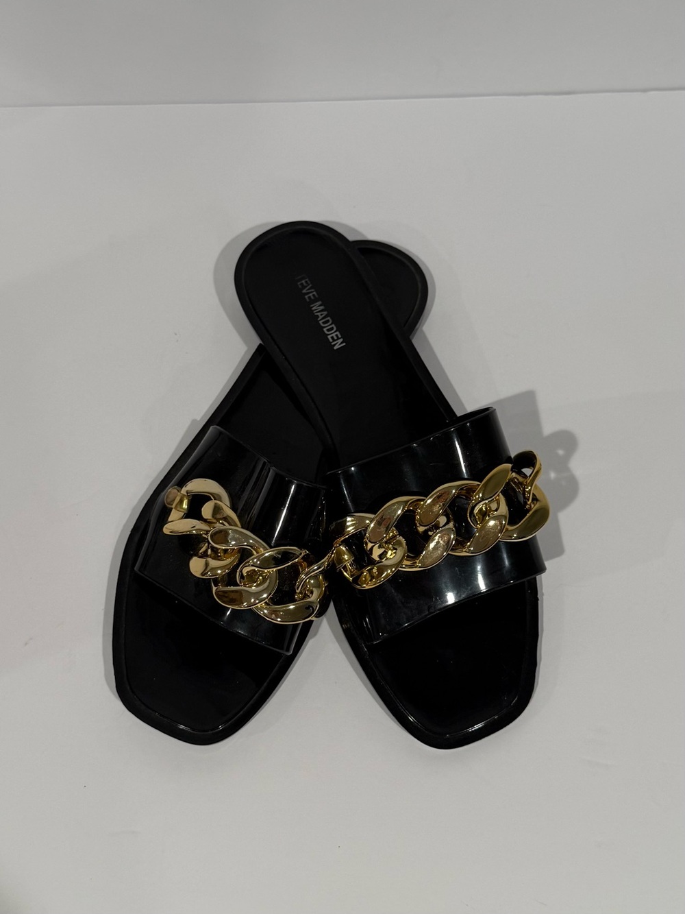 Steve Madden Black Slide Mules with Chunky Gold Chain